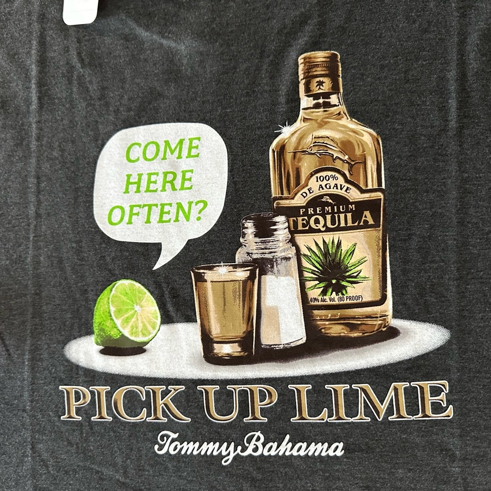 Tommy Bahama Men’s PICK UP LIME “Come Here Often” T-shirt XL Gray NEW Tequila - Picture 2 of 5